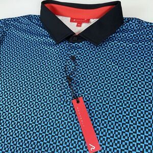 Redvanly Men's Blake Polo Tuxedo Blue Geometric Print XL‎ Lightweight Logo NEW